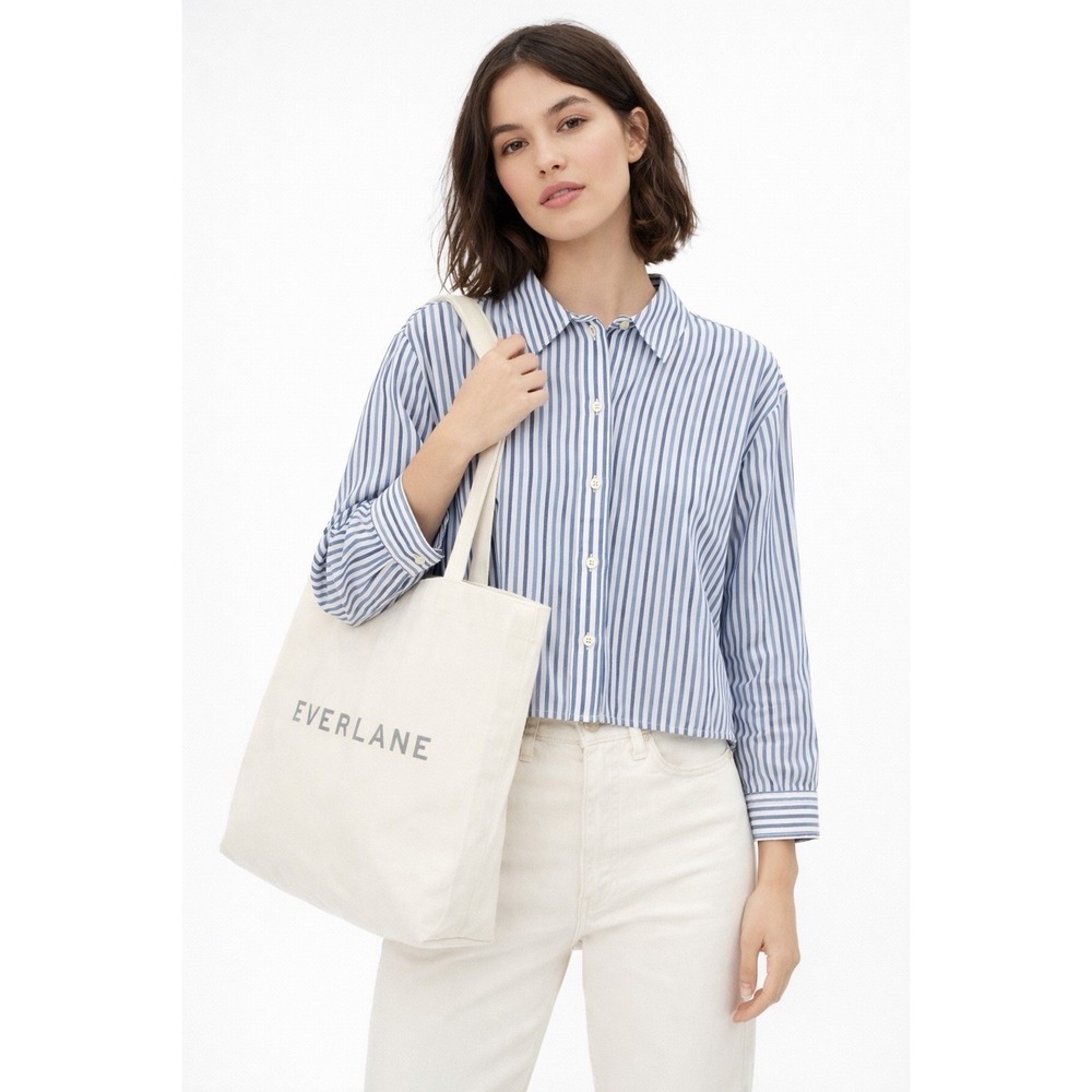 Everlane Woven PJ Button Down Top Blue Striped XXS Cotton Relaxed Boxy Shirt NWT